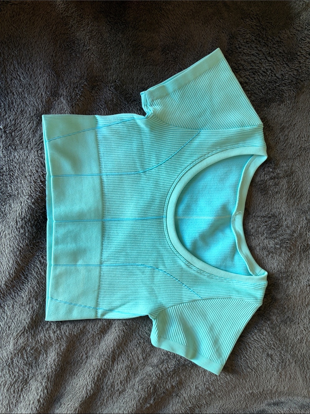 aerie Short Sleeve Ribbed Scoop Neck Top - Aqua Blue
